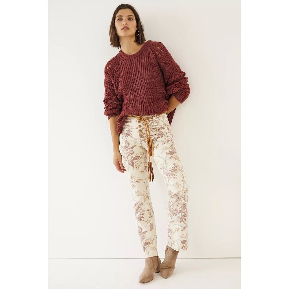 Anthropologie Pilcro Ultra High-Rise Trouser Bootcut Jeans Floral Neutral 27
